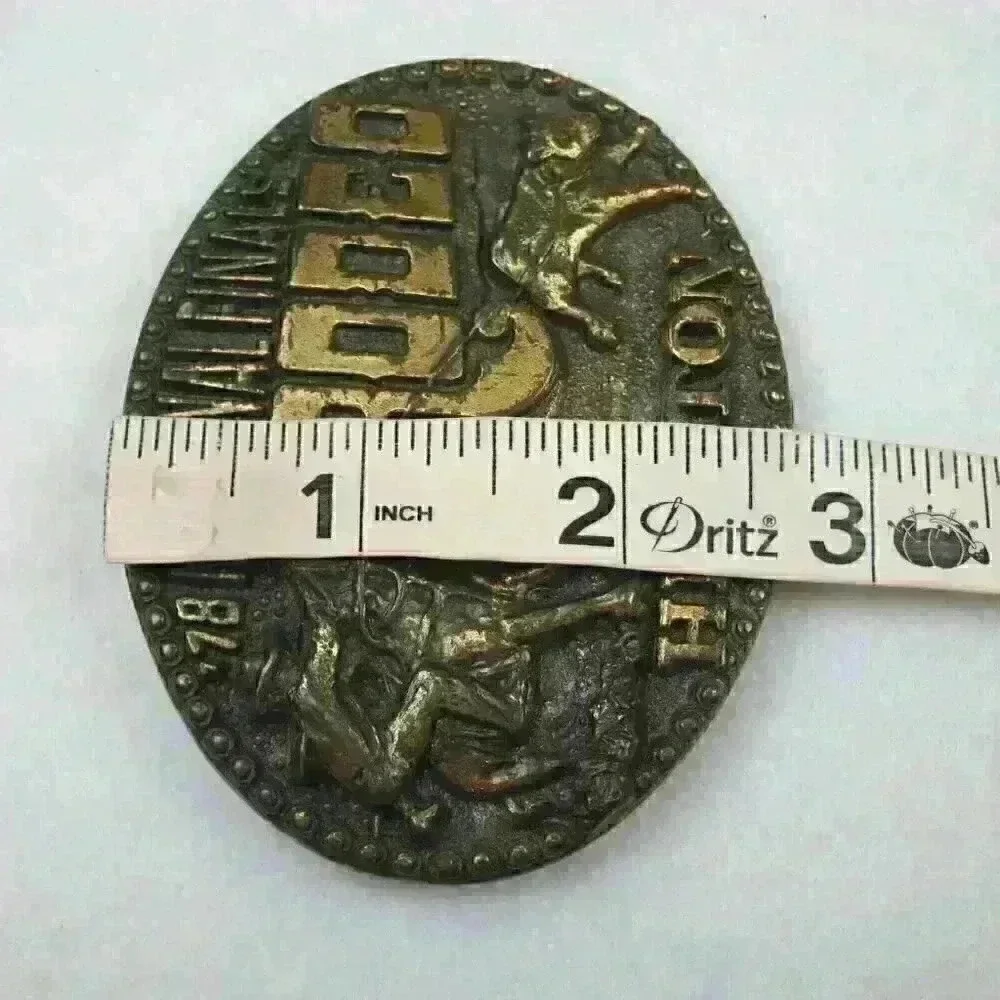 Vintage 1978 National Finals Rodeo Hesston Belt Buckle Brass tone Metal Oklahoma - Picture 12 of 12